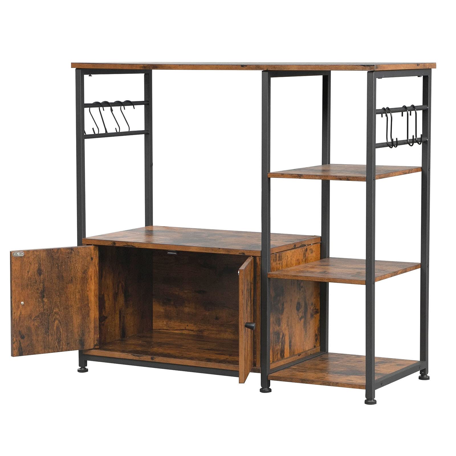 4-Tier Microwave Storage Rack - Space-Saving Kitchen Organizer with Wine Storage & 8 Hooks - Perfect for Small Kitchens, Baker's Workstation, Pantry Organization & Microwave Oven Stand