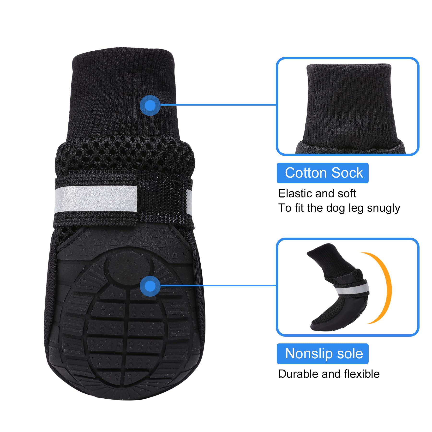 Breathable Mesh Dog Boots for Large Dogs - Paw Protection for Hot Pavement & Outdoor Adventures - Perfect for Walking, Hiking, and Summer Activities