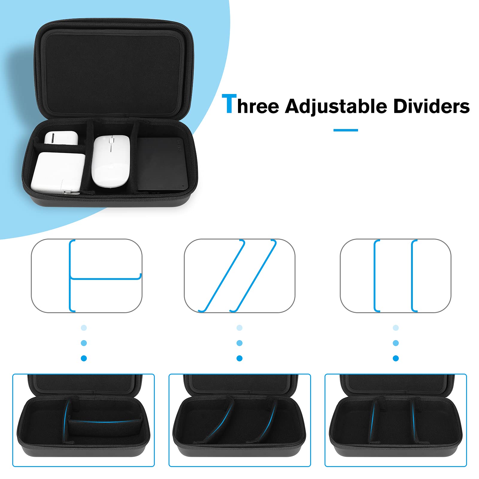ProCase Hard Travel Electronic Organizer Case for MacBook Accessories - Fits Power Adapter, Chargers, Cables, Power Bank, Magic Mouse, Apple Pencil, USB Flash Drive & SD Cards - Compact Portable Storage Bag (Large, Black) - Perfect for Business Trips, Commuting & Tech Organization