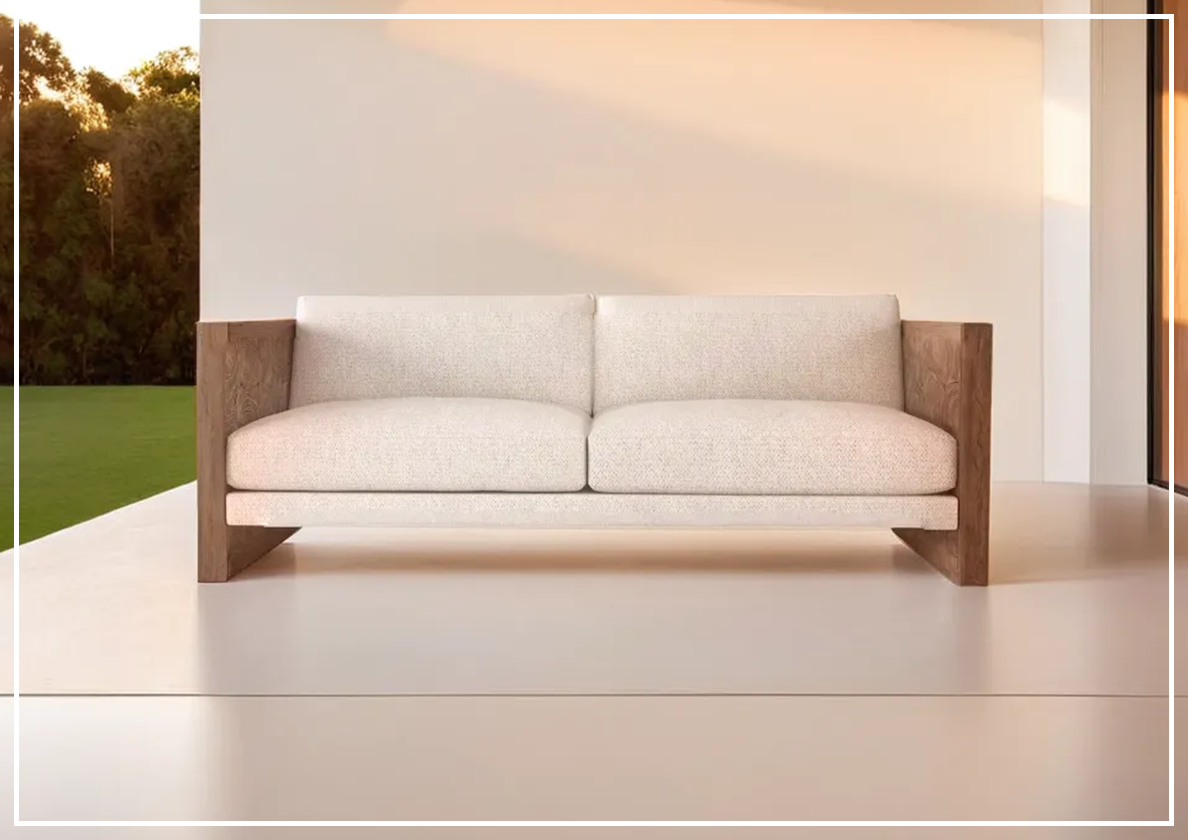 Bernhardt Outdoor Madura Solid Teak Sofa with Plush Cushions - Durable Teak Wood Patio Furniture for Garden, Poolside & Backyard Relaxation