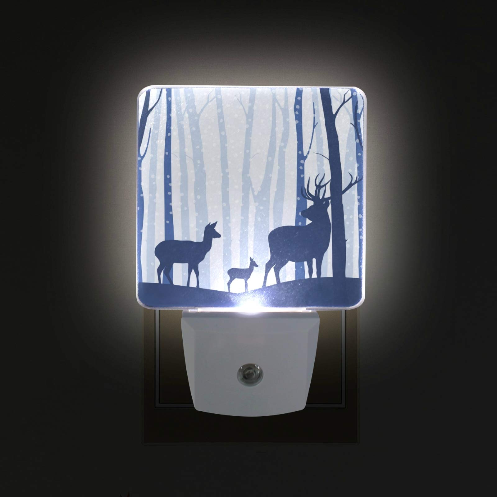 Vikko 2-Pack Winter Forest Deer Night Light - LED Plug-in Lamp with Dusk to Dawn Sensor for Kids & Adults - Perfect for Bedroom, Living Room, Hallway Decor | Creates Cozy Ambiance for Nursery, Bathroom, Stairway & Gift Giving