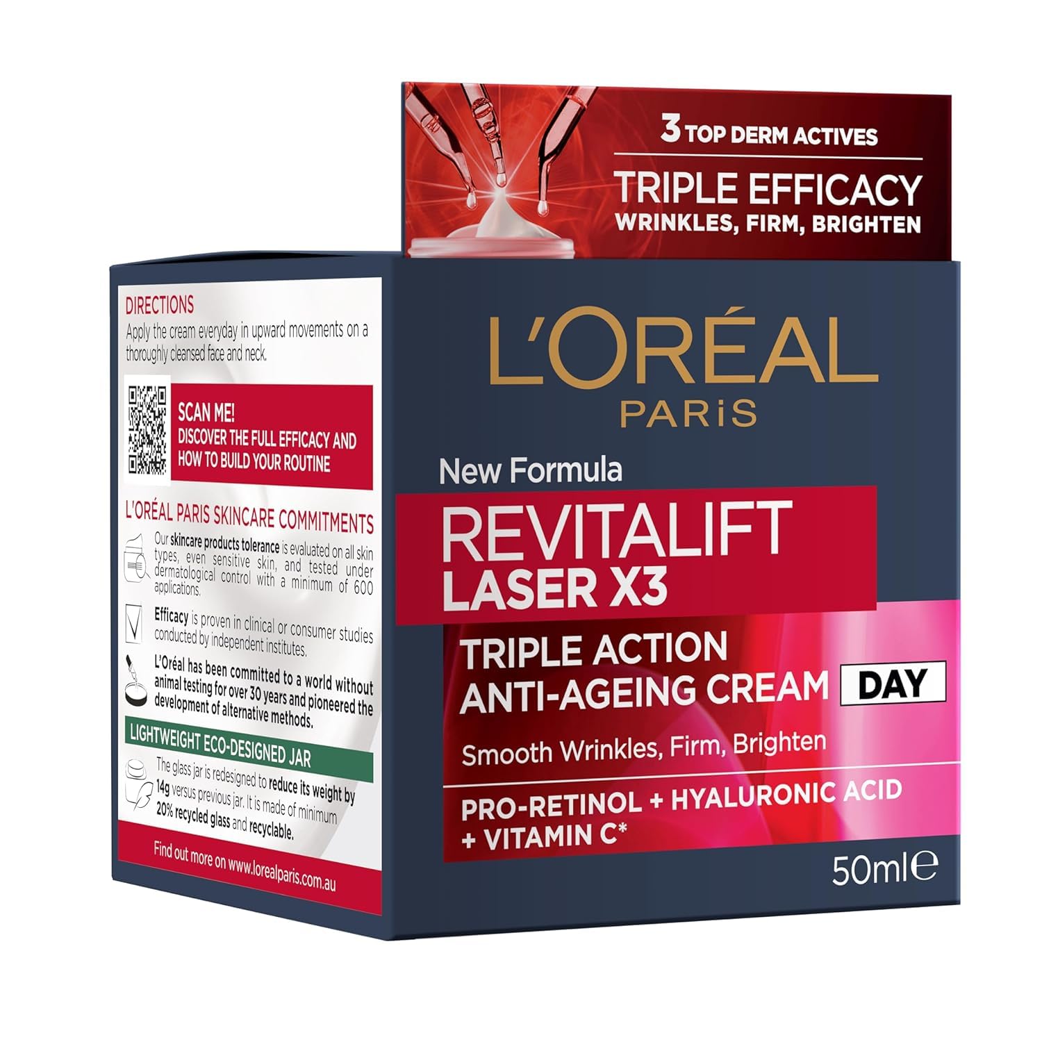 L'Oreal Revitalift Laser X3 Anti-Aging Power Cream 50ml - Reduce Wrinkles & Firm Skin | Day & Night Moisturizer for Mature Skin