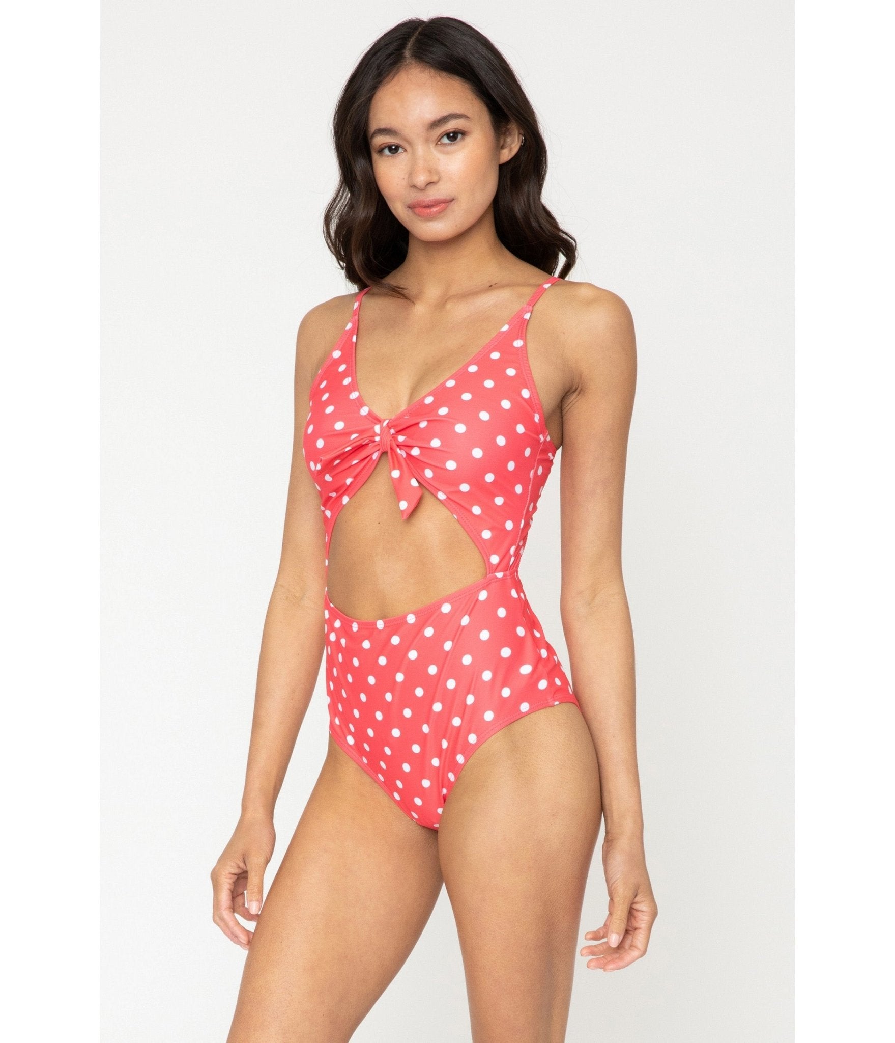Marina West Women's Pink Coral & White Dot Cutout One Piece Swimsuit - Sexy Bathing Suit for Beach, Pool & Summer Vacations