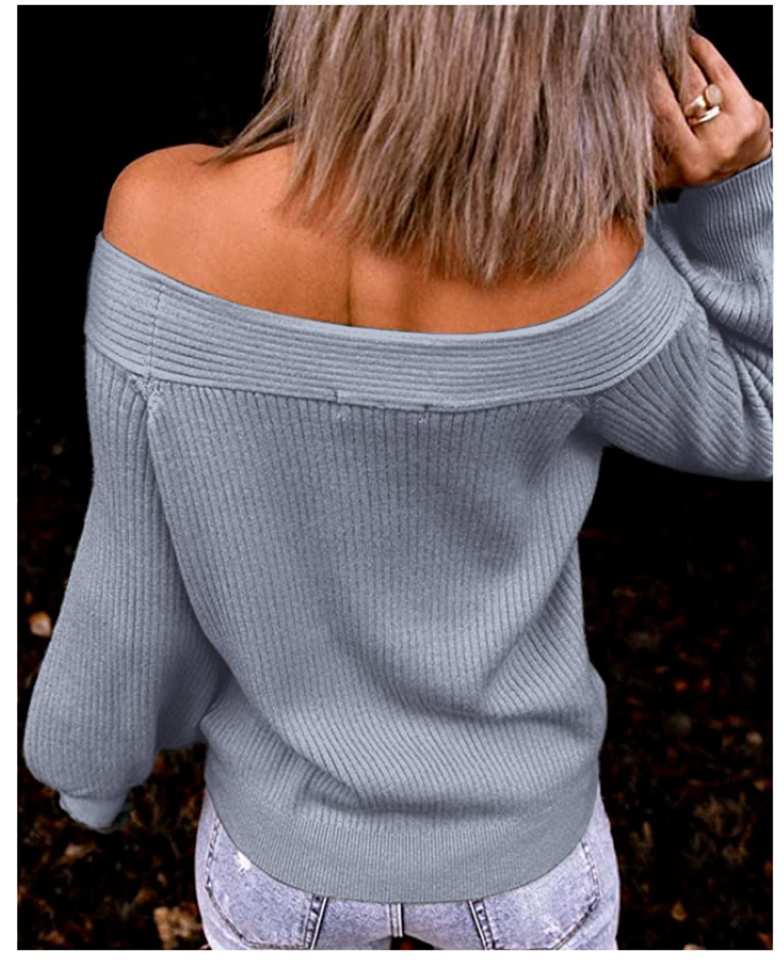 Women's Off Shoulder Sweater - Long Sleeve Loose Batwing Pullover Knit Jumper - Oversized Waffle Tunic Top for Casual Wear, Date Night & Fall Layering