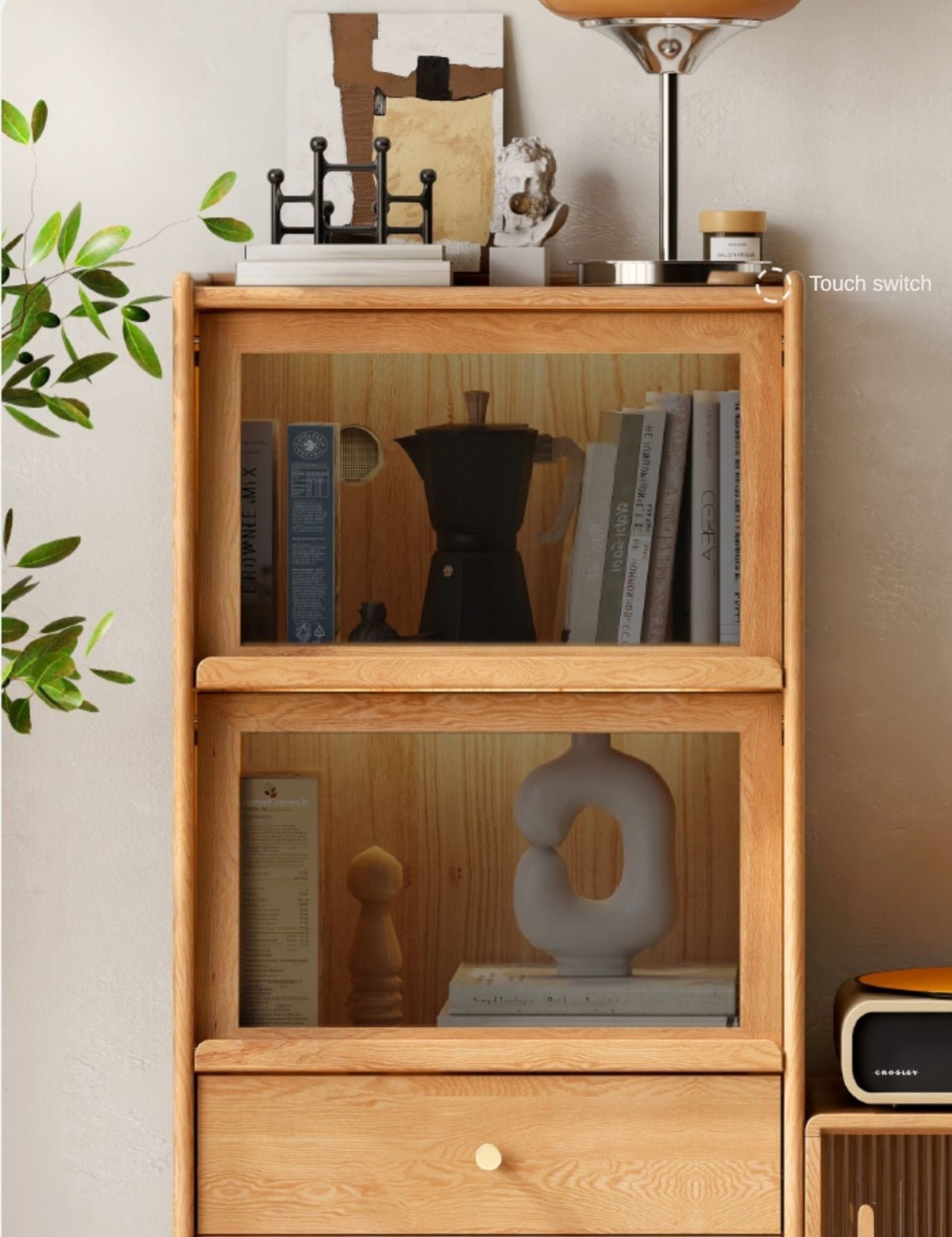 Solid Oak and Ash Wood Flip Door Side Cabinet with LED Lighting - Perfect for Living Room, Bedroom, or Office Storage and Display