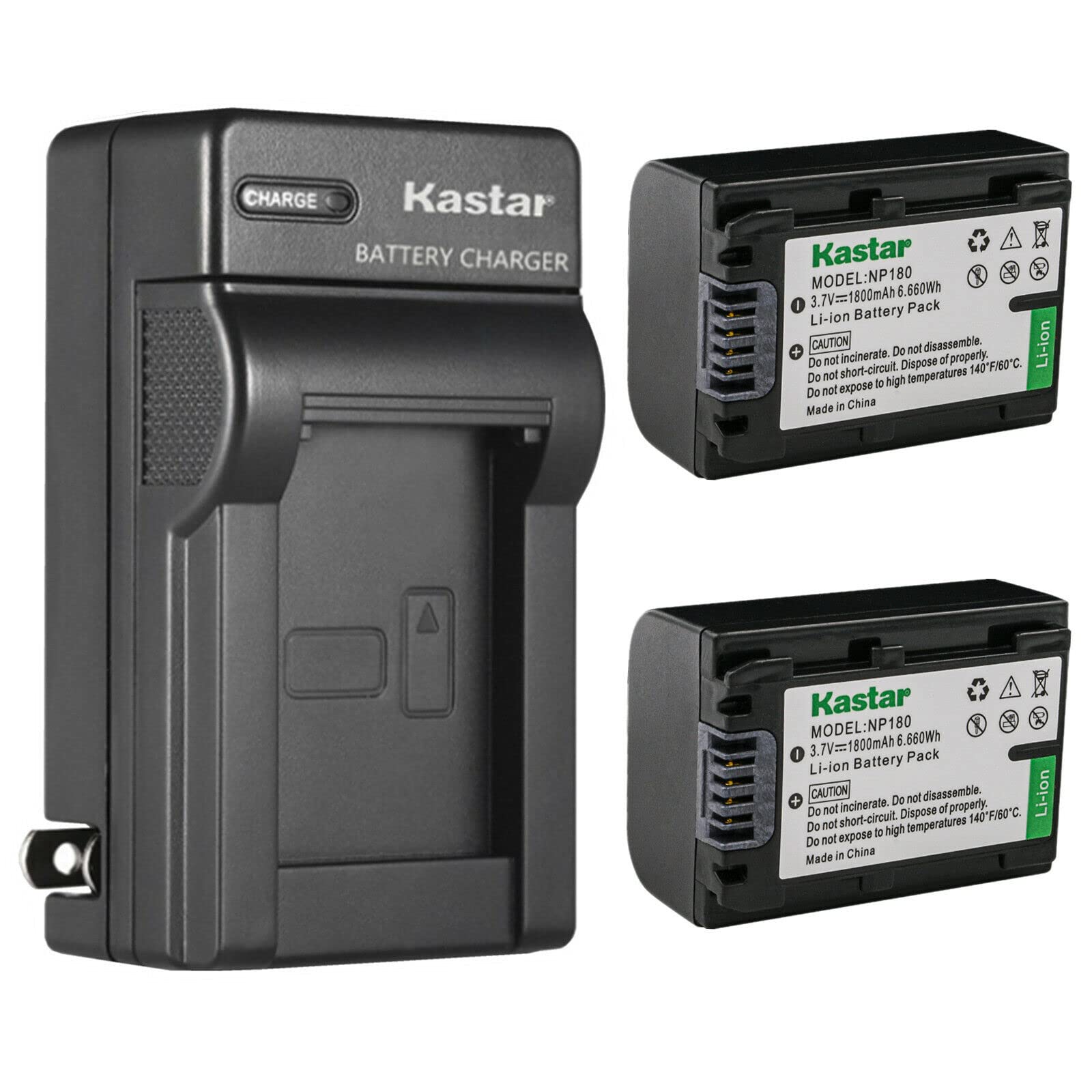 Kastar 2-Pack NP-180 Replacement Battery & AC Wall Charger for Minolta MN2K50NV 2.7K Quad HD/48MP, MN4K25NV 4K Ultra HD Camcorders - Perfect for Travel Vlogging, Home Security & Night Vision Recording