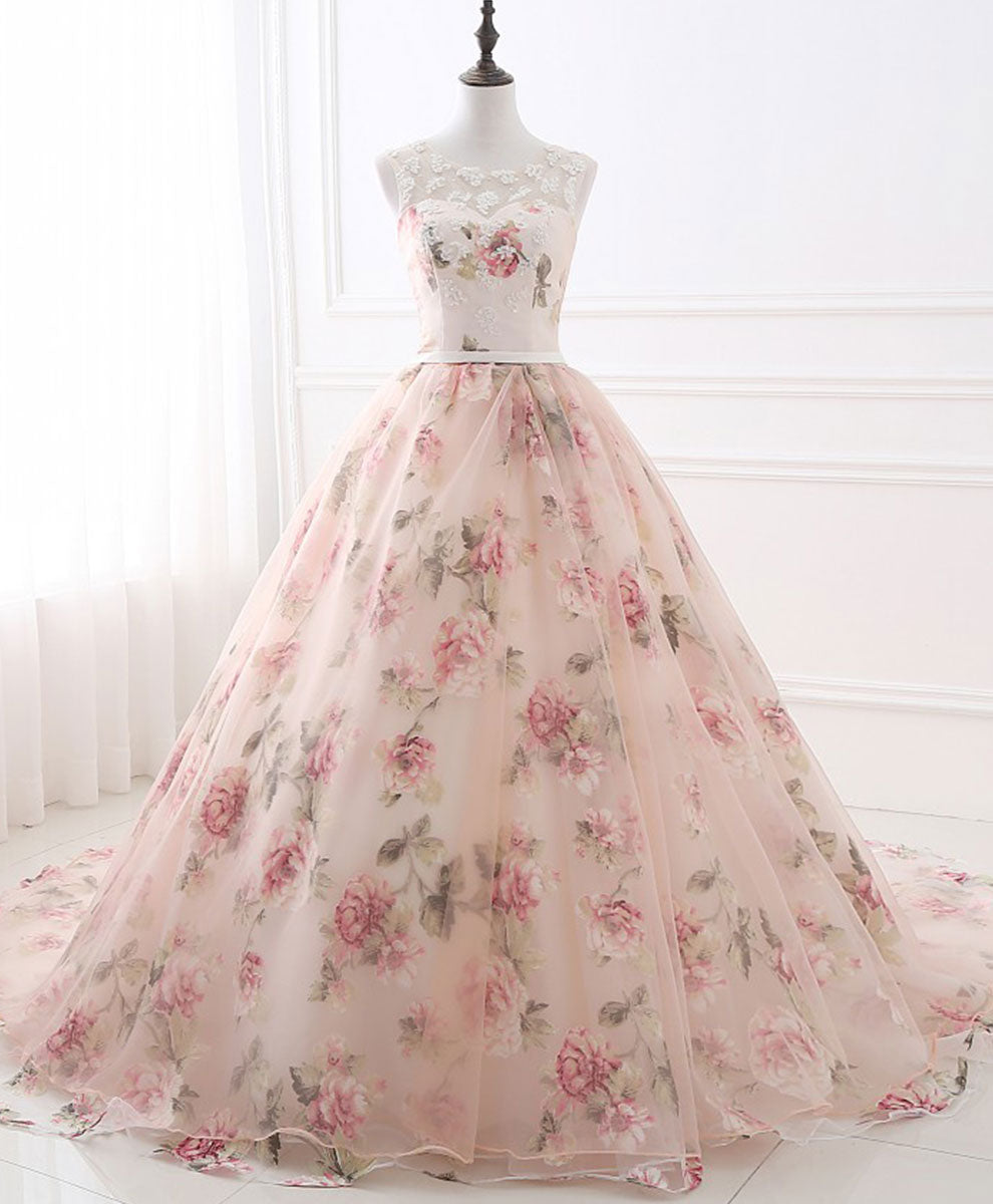 Elegant Pink Round Neck Tulle Lace Long Prom Dress - Formal Evening Gown for Homecoming, Wedding, and Special Occasions