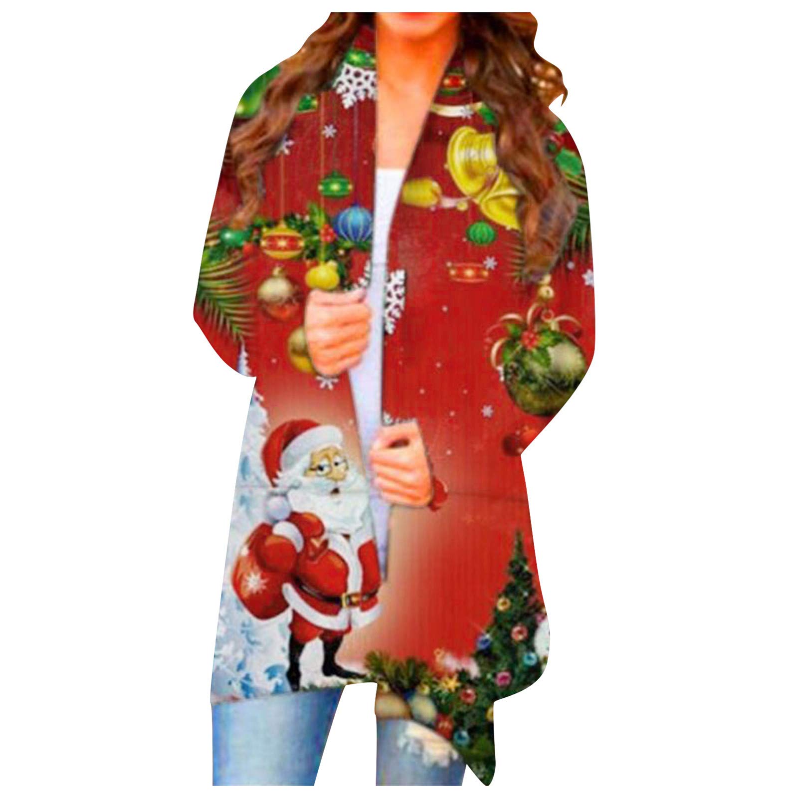 Women's Printed Cardigan Sweater - Long Sleeve Casual Pullover with Digital Christmas Design | Cozy Winter Wear for Office, Holiday Parties & Everyday Outfits