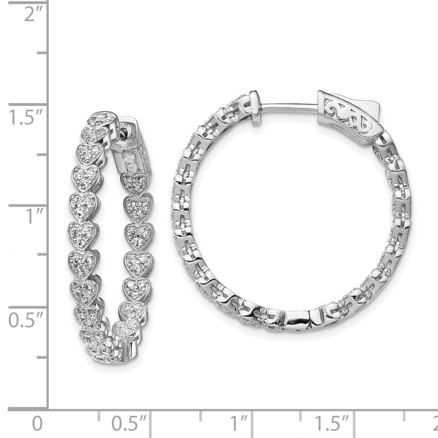 Sterling Silver CZ Heart Hoop Earrings - 1.3 Inch Round Cubic Zirconia Dangle Earrings for Women, Valentine's Day Gift, Anniversary Jewelry, Everyday Wear