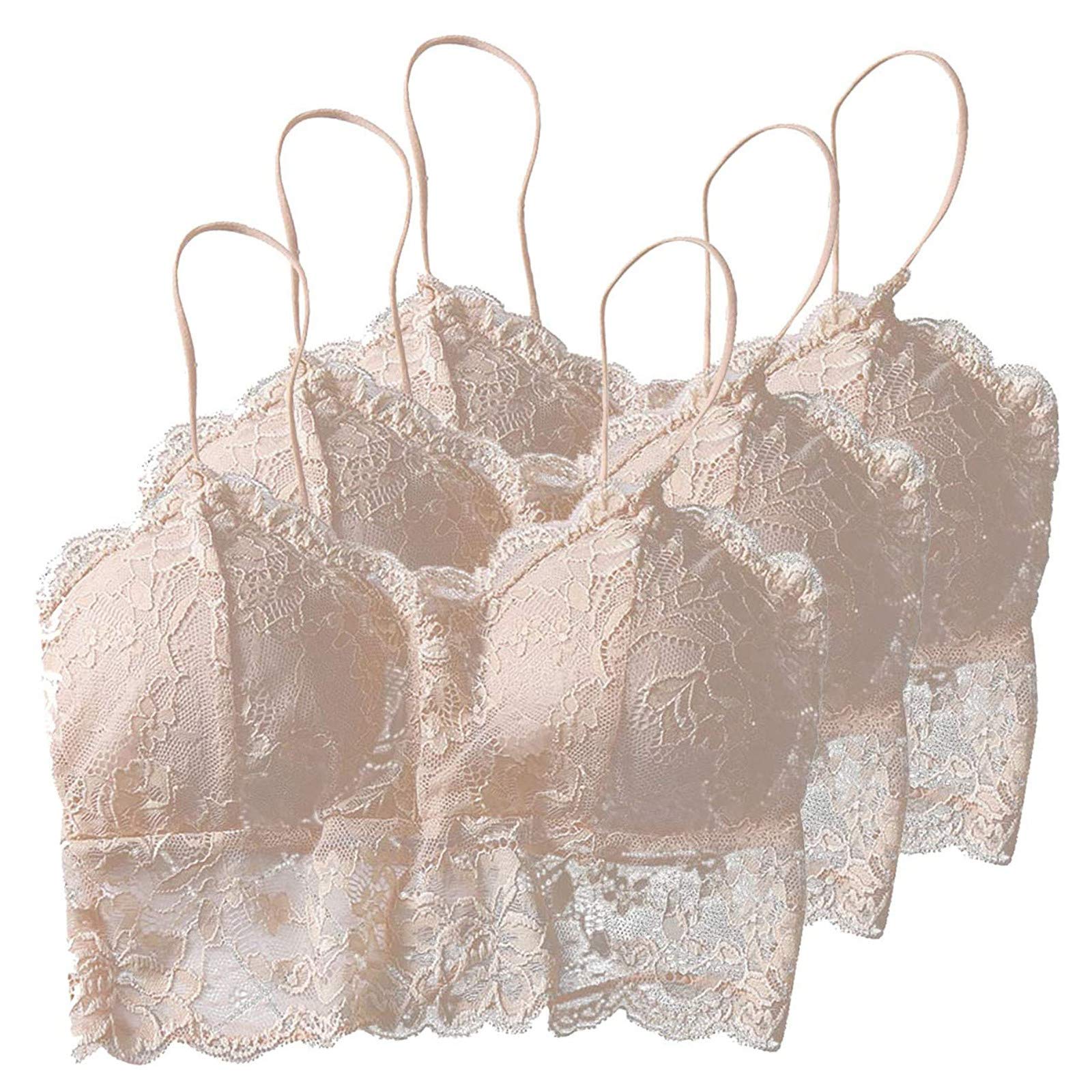 3-Piece Women's Sexy Lace Crisscross Bandeau Vest with Chest Pad - Sports Underwear & Nightwear for Sleep, Lounge & Intimate Moments - Beige