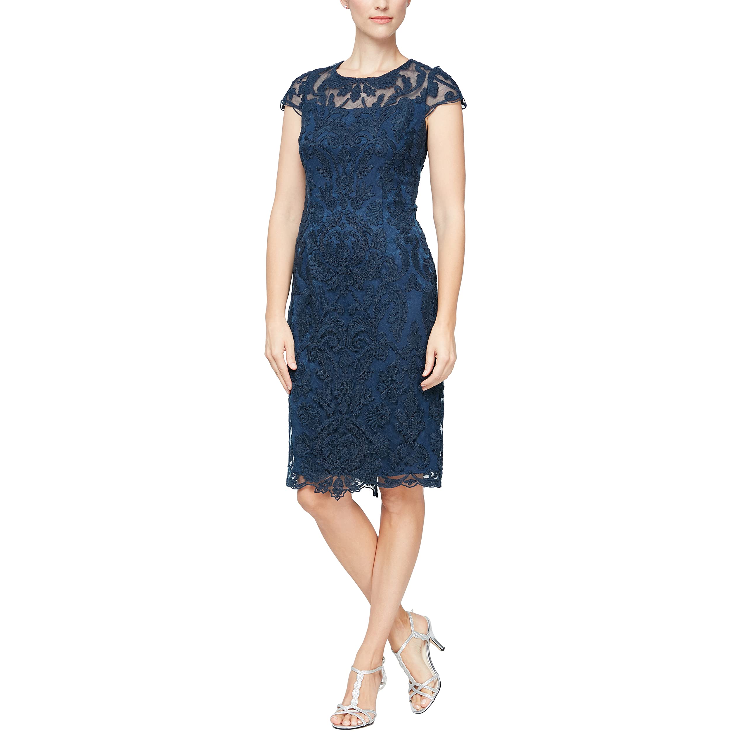Alex Evenings Women's Short Floral Embroidered Cocktail Sheath Dress - Wedding Guest, Formal Gown for Special Occasions (Petite & Regular Sizes) | Perfect for Bridal Showers, Anniversary Dinners & Evening Parties