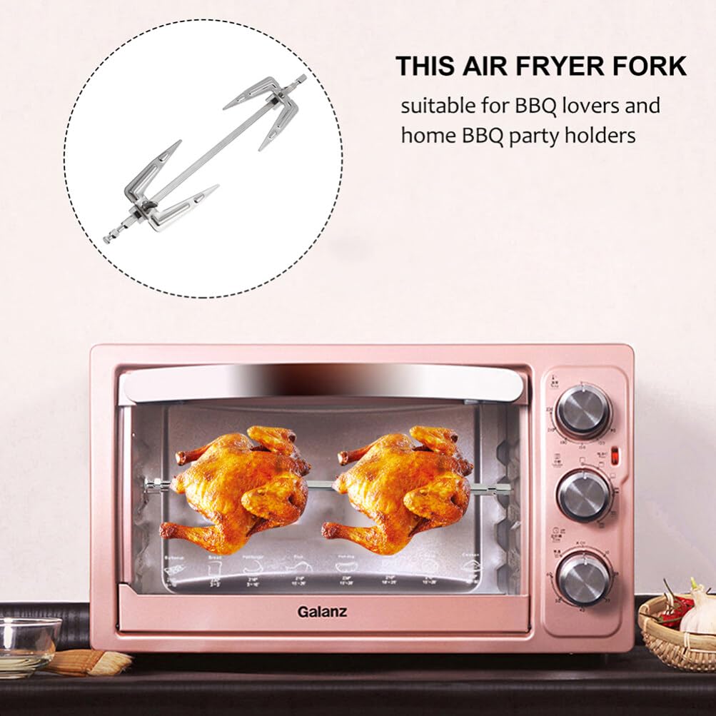 Stainless Steel Air Fryer Fork & Grill Rotisserie Forks - 28cm Professional BBQ Meat Spit Rods for Chicken, Rotisserie & Grilling - Universal Roasting Tool for Home Kitchen, Camping & Outdoor Cooking