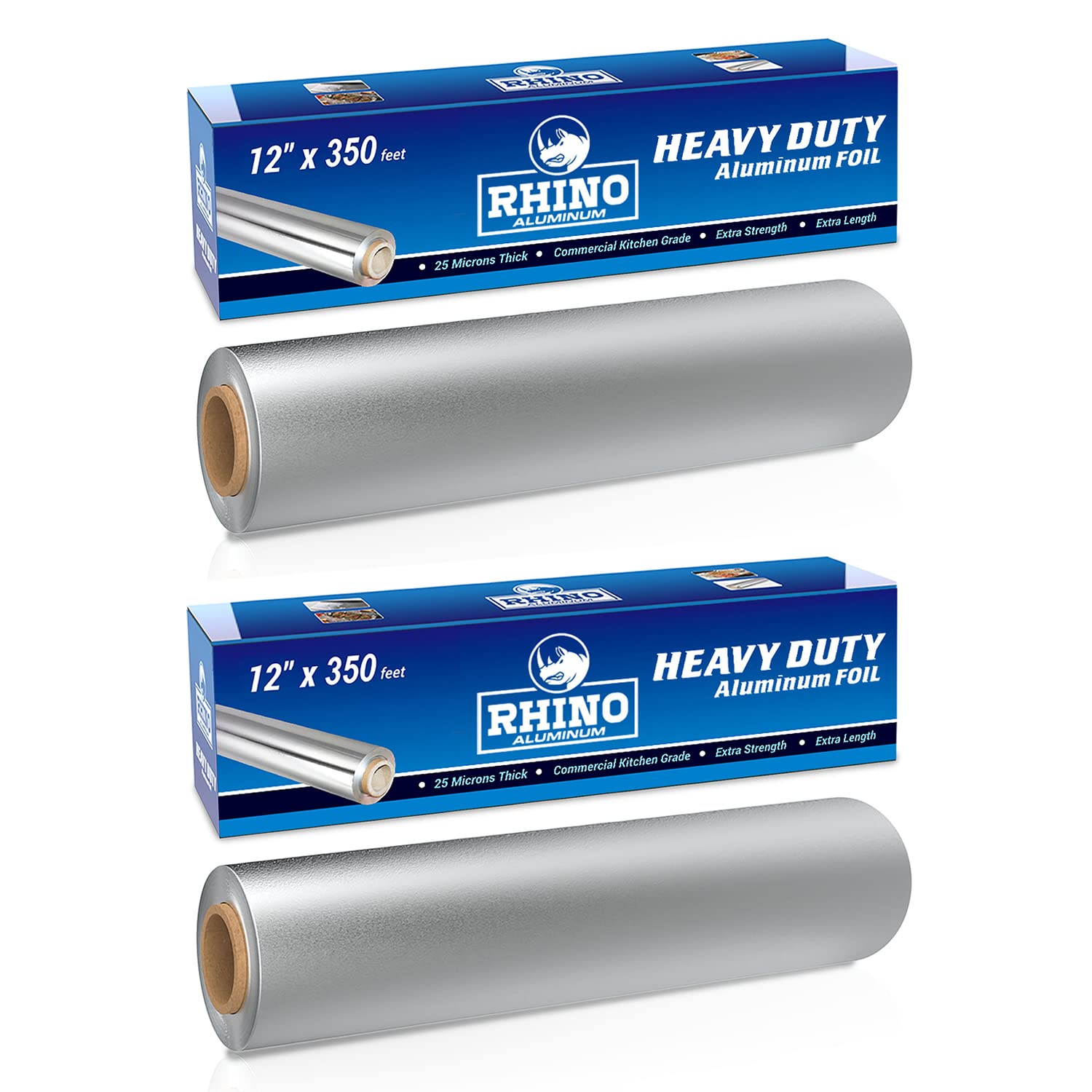 Rhino Heavy Duty Aluminum Foil Roll - 12 Inch x 350 Feet, 25 Microns Thick Commercial Grade Foil for Professional Kitchens, BBQ, Baking & Food Storage | Extra Strong & Durable for Restaurants, Catering & Home Use (1 Pack)