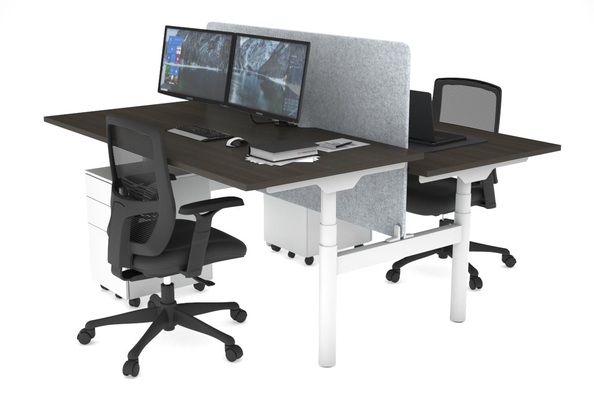 Flexi Premium Height Adjustable 2-Person H Bench Workstation - White Frame [1800L x 800W with Cable Management] - Ideal for Office, Home Workspace & Collaborative Environments