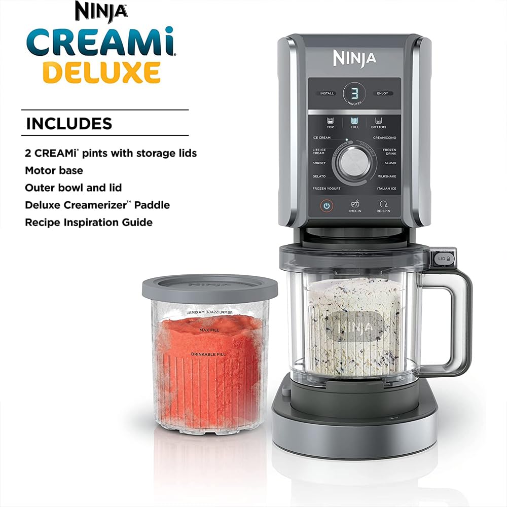Ninja NC501 CREAMi Deluxe 11-in-1 XL Ice Cream Maker (Silver) - Renewed with 2-Year CPS Protection | Perfect for Homemade Gelato, Sorbet & Milkshakes | Commercial-Grade Frozen Dessert Machine for Restaurants & Home Kitchens