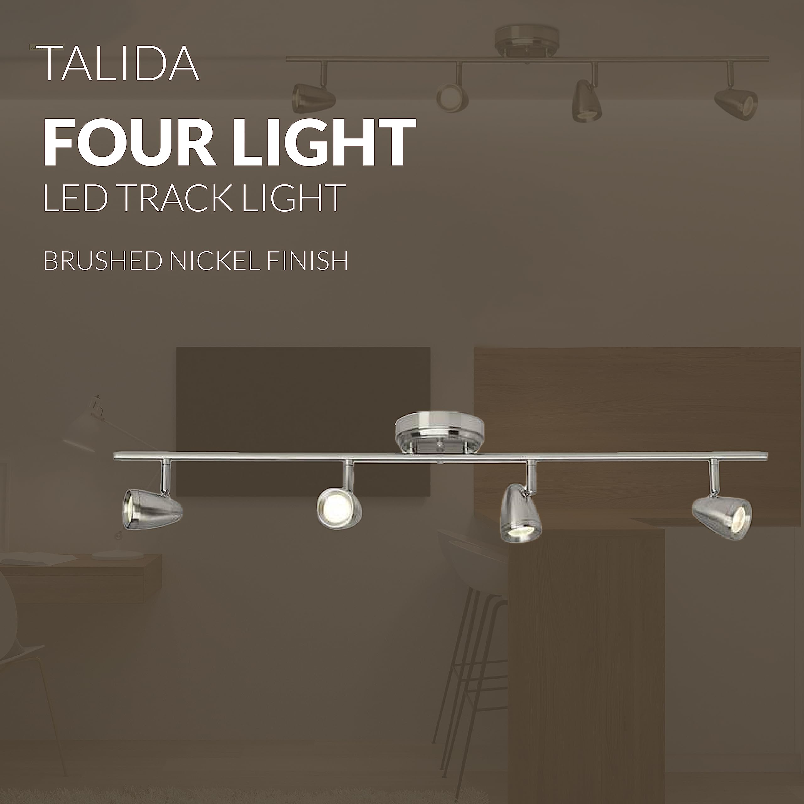 Sea Gull Generation Lighting 4-Light Talida LED Ceiling Track Lights Brushed Nickel 2637204S-962 | Modern Adjustable Ceiling Light Fixture for Living Room, Dining Room, Kitchen & Bedroom Lighting | Energy Efficient LED Bulbs | Perfect for Home, Office & Restaurant Lighting