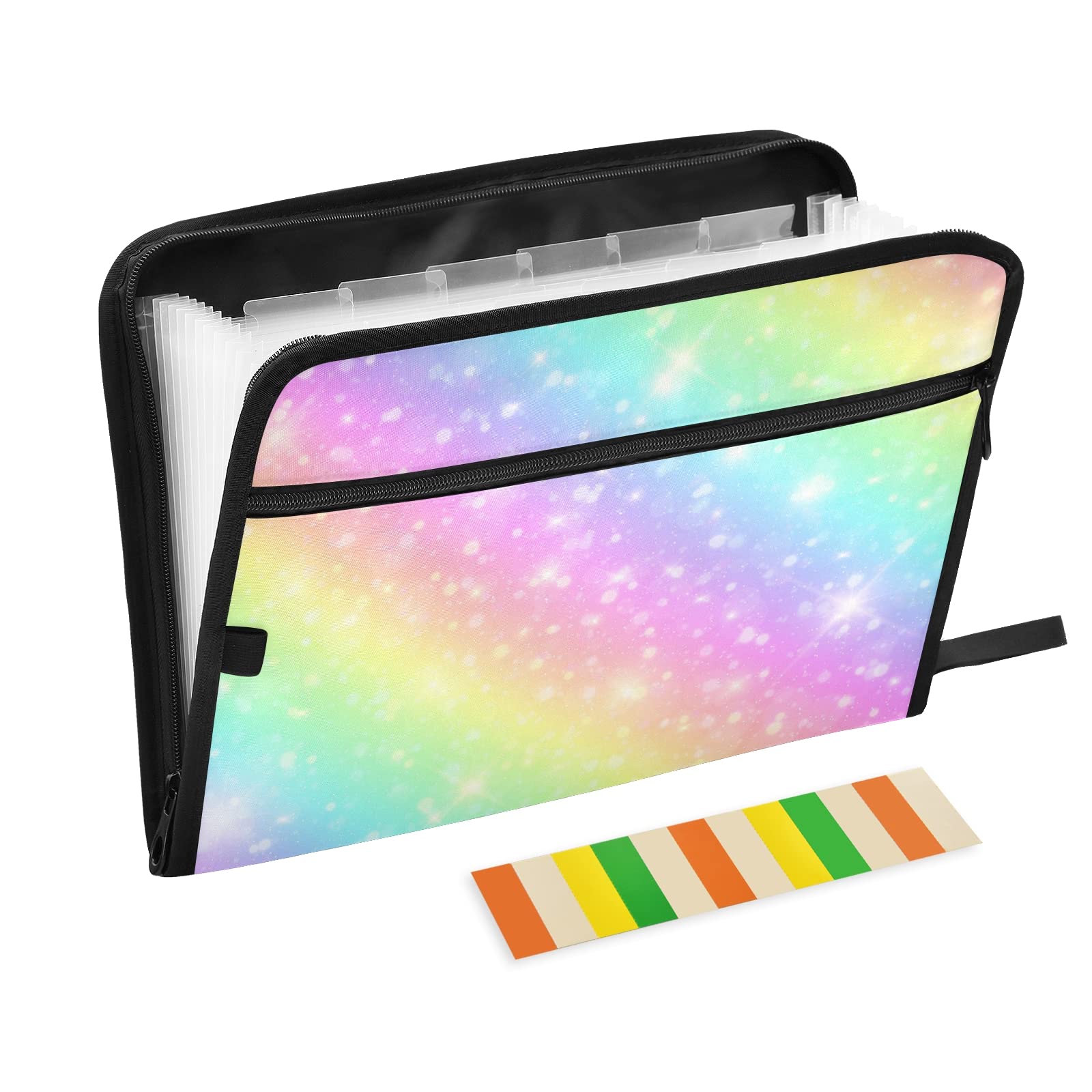 KFBE 13-Pocket Expanding File Folder with Sticky Labels - Rainbow Accordion Organizer for Letter & A4 Paper Documents - Zippered Closure File Storage | Perfect for Office, School, Home Organization & Document Management