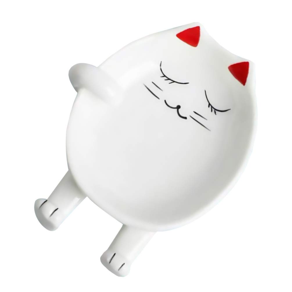 DOITOOL Ceramic Spoon Rest - Red Cat Pot Lid Holder, Chopstick & Fork Organizer, Japanese Style Kitchen Tableware for Dining Table Decoration | Perfect for Kitchen Countertop, Dining Table Storage & Stylish Home Decor