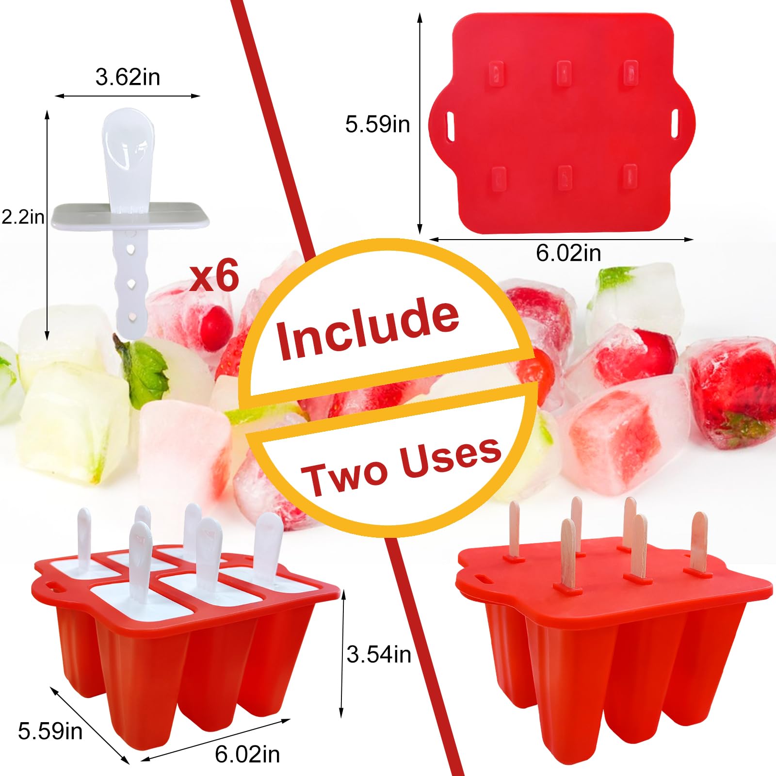 BPA-Free Silicone Popsicle Molds with 6 Reusable Sticks - 6-Cavity Ice Pop Maker for Homemade Frozen Treats, Perfect for Kids & Adults - Great for Summer Parties, Healthy Snacks & Family Fun