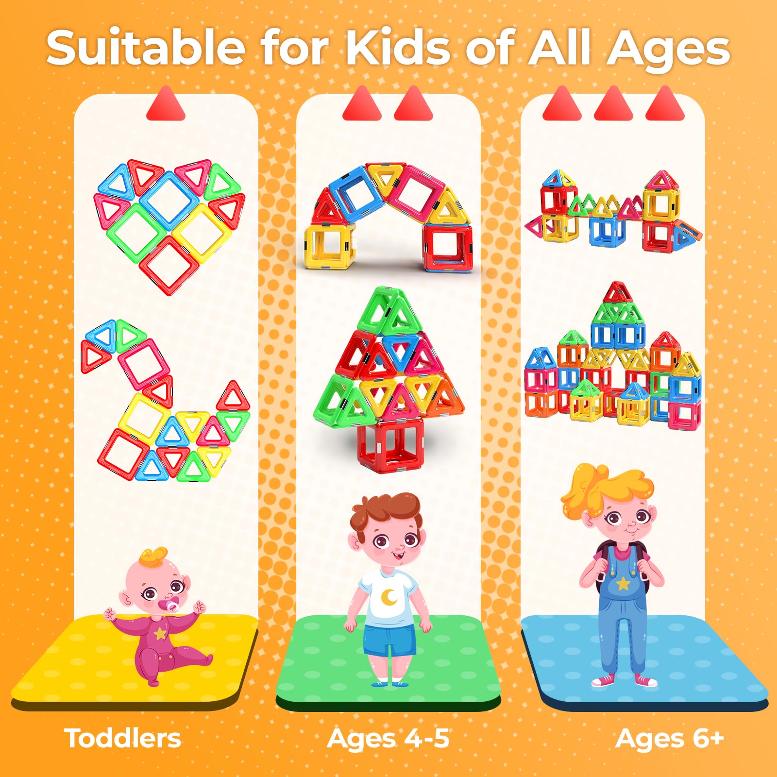 idoot Magnetic Building Tiles Blocks - STEM Educational Toys for Kids Ages 3+, Toddler Learning Activities & Creative Play - Perfect for Birthday Gifts, Classroom STEM Projects & Indoor Family Fun