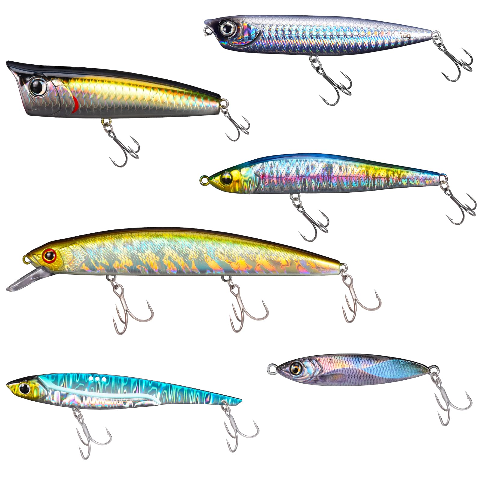 GULULUT Premium Freshwater & Saltwater Fishing Lures Set - Popper, Minnow, VIB Baits for All Water Depths | Ideal Fishing Gear for Men & Perfect Gift for Dad | Great for Bass, Trout & Saltwater Fishing Trips