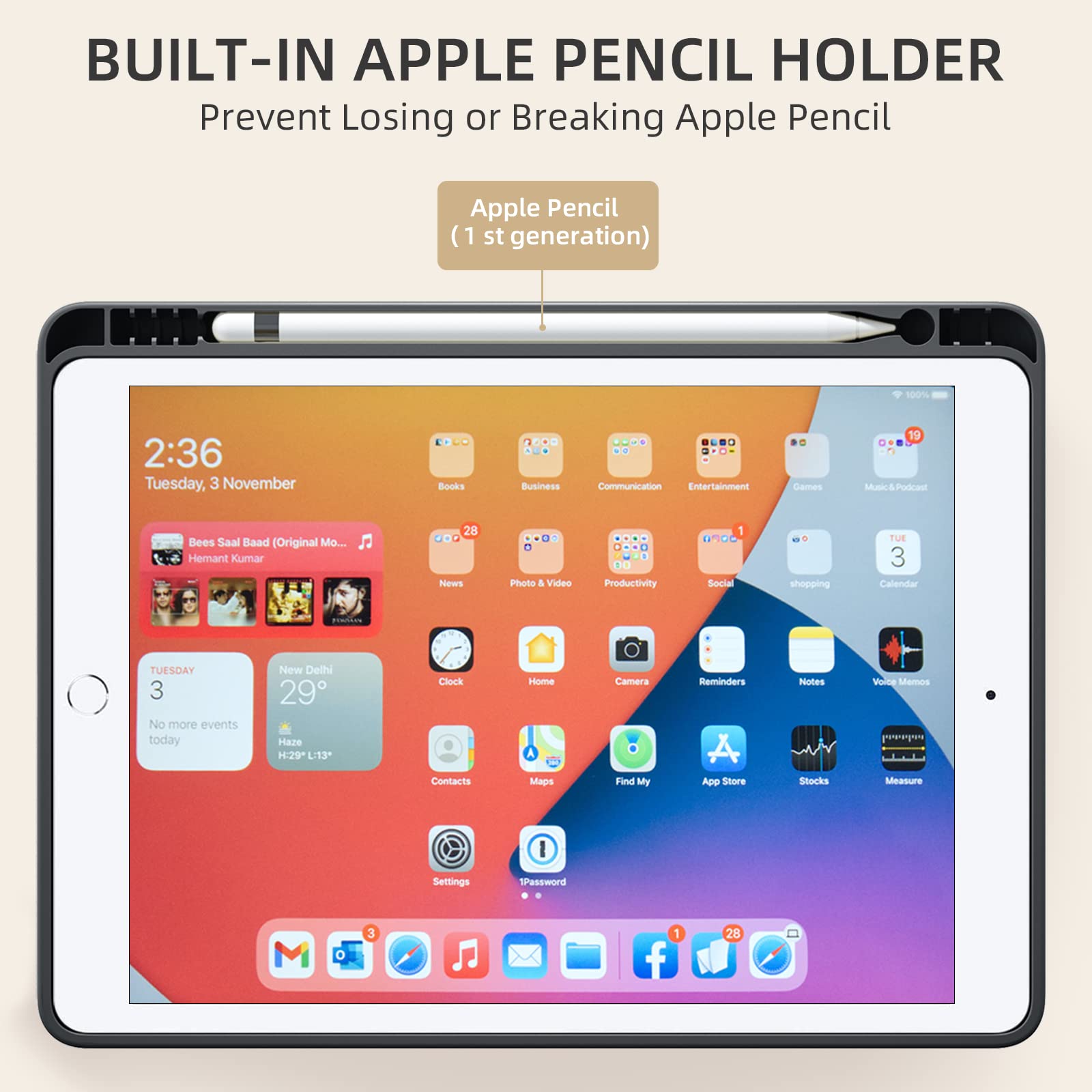 Premium iPad 10.2 Inch Case (2021/2020/2019) for 9th/8th/7th Gen - Shockproof TPU Back with Pencil Holder & Auto Sleep/Wake Cover - Perfect for Work, School & Travel - Black