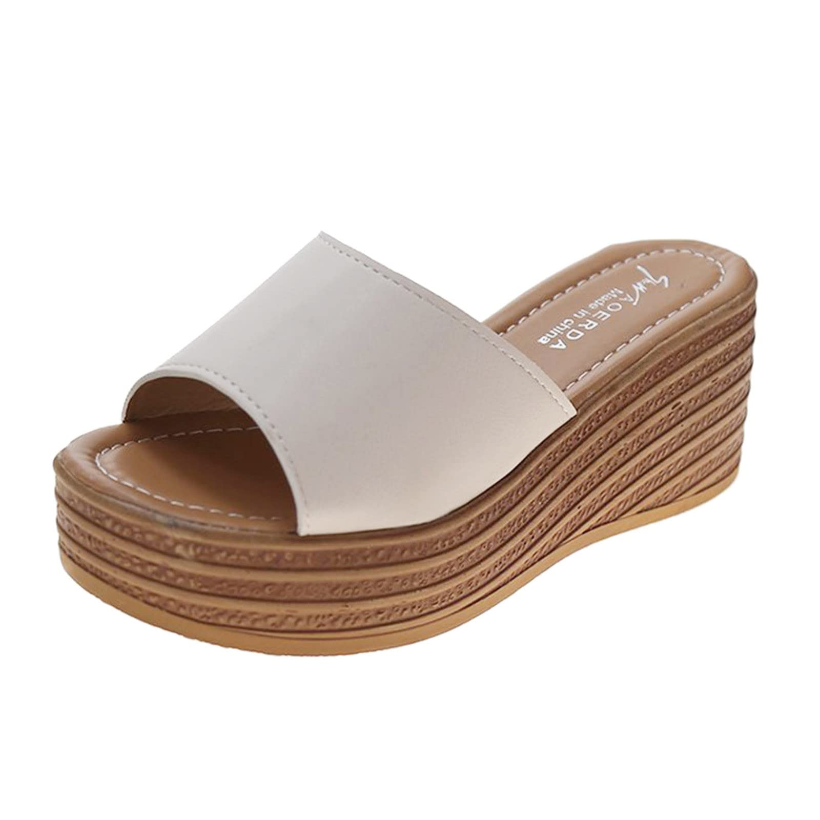 MLAGJSS Women's Wedge Heel Sandals - Comfortable Slip-On Mid Heel Shoes with Thick Sole in Solid Colors | Perfect for Summer, Beach, and Casual Outings