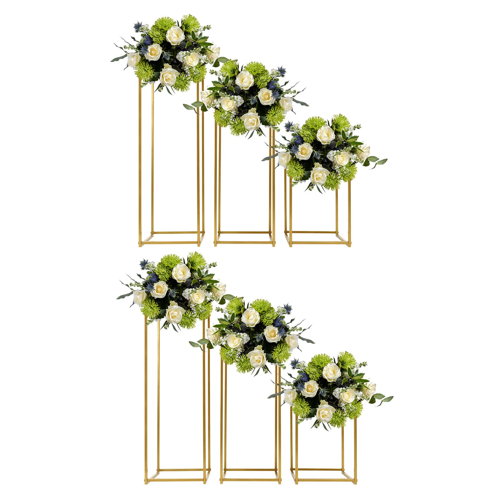6 Pcs Gold Metal Wedding Flower Stands - Square Plant Cylinder Pedestal Display Columns (3 Sizes) for Birthday Party Decorations | Perfect for Wedding Centerpieces, Home Decor & Event Displays