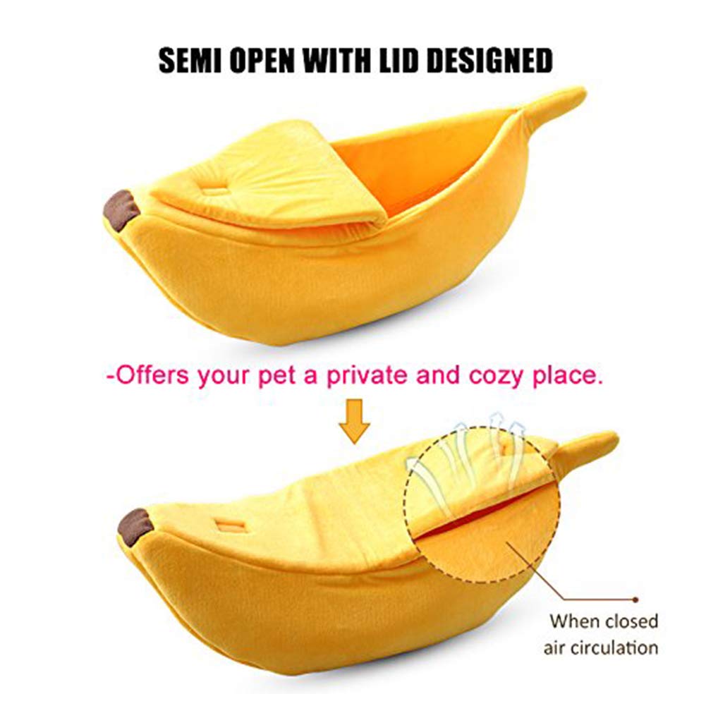 Soft Banana-Shaped Cat Bed - Cozy Pet Cuddle House for Cats & Small Dogs | Cute Yellow Pet Supplies for Kittens & Puppies | Perfect for Indoor Napping, Lounging & Photo Shoots
