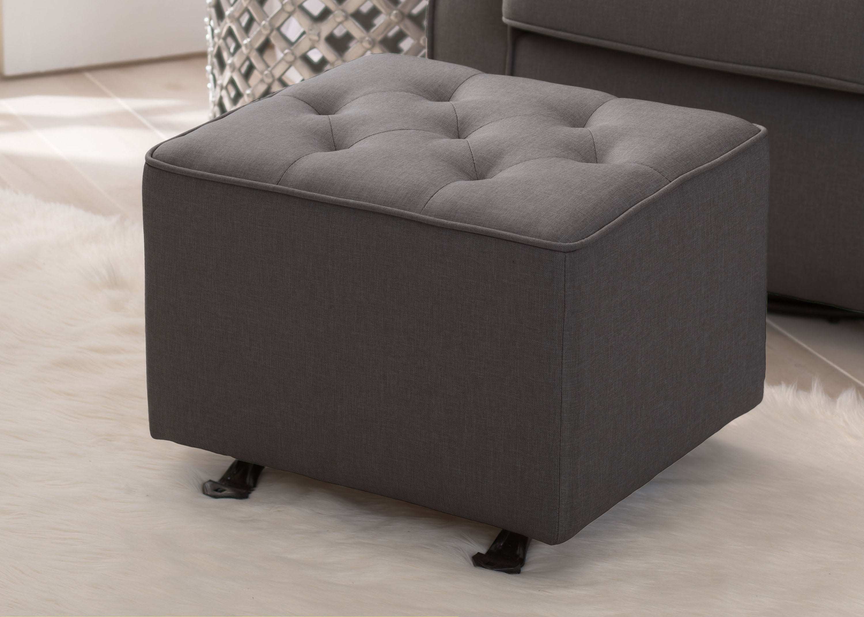 Emma Diamond Tufted Nursery Gliding Ottoman - Soft Upholstered Baby Room Footrest - Perfect for Nursing, Rocking & Nursery Decor