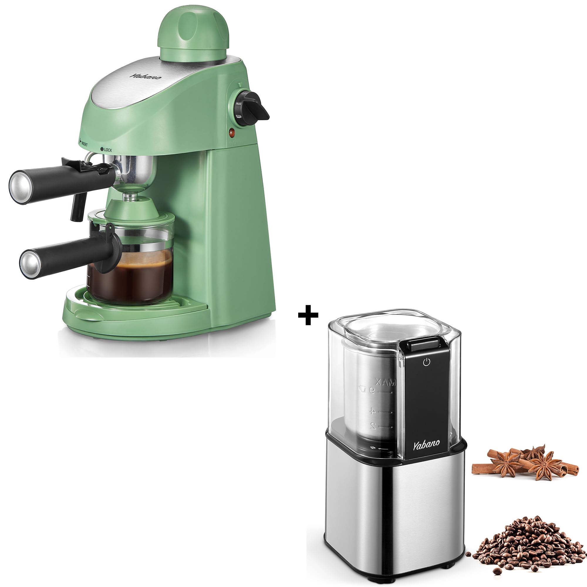 Yabano 3.5Bar Espresso Machine with Built-in Coffee Grinder - Compact Home Coffee Maker for Latte, Cappuccino & Americano - Perfect for Small Kitchens, Offices & Dorm Rooms