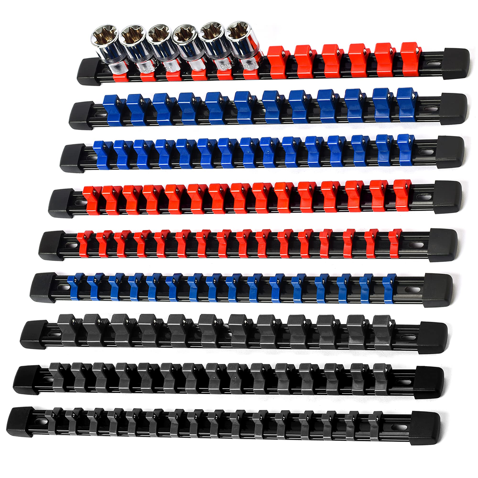 Premium 9-Piece Socket Organizer Set - ABS Plastic Tool Holder with 1/4