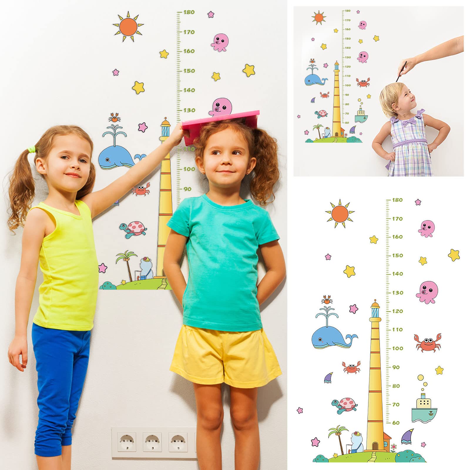 YIRWPR Cartoon Underwater World Growth Chart - Kids Height Measure Wall Decoration for Nursery, Kindergarten & Home - Perfect for Baby Room Decor & Learning Ocean Animals