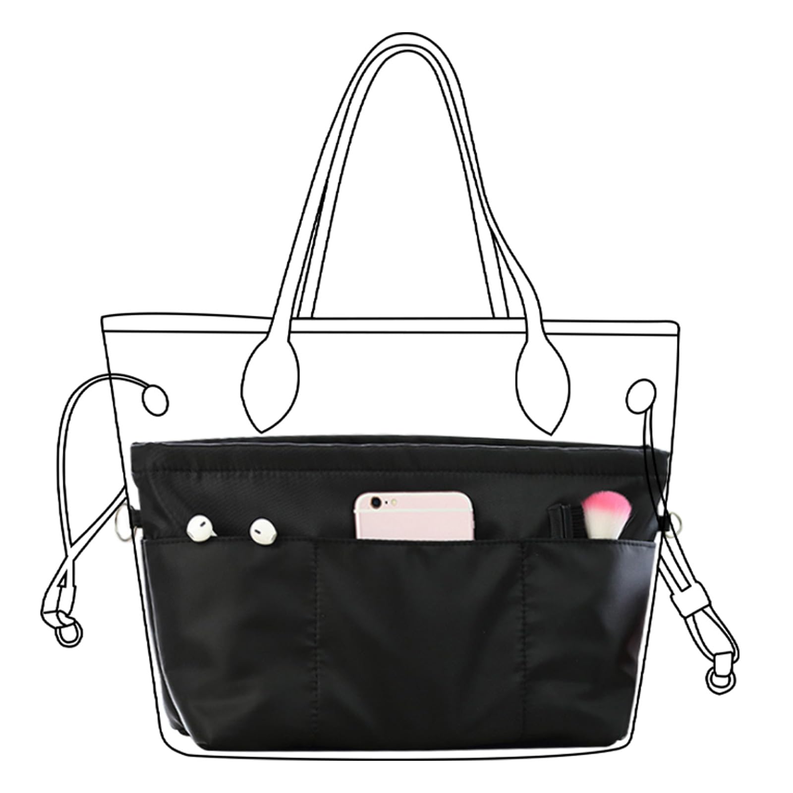 Lckaey Purse Organizer Insert for Neverfull GM MM Graceful PM - On-the-Go Handbag Organizer 3055 Black - Perfect for Travel, Work & Daily Use