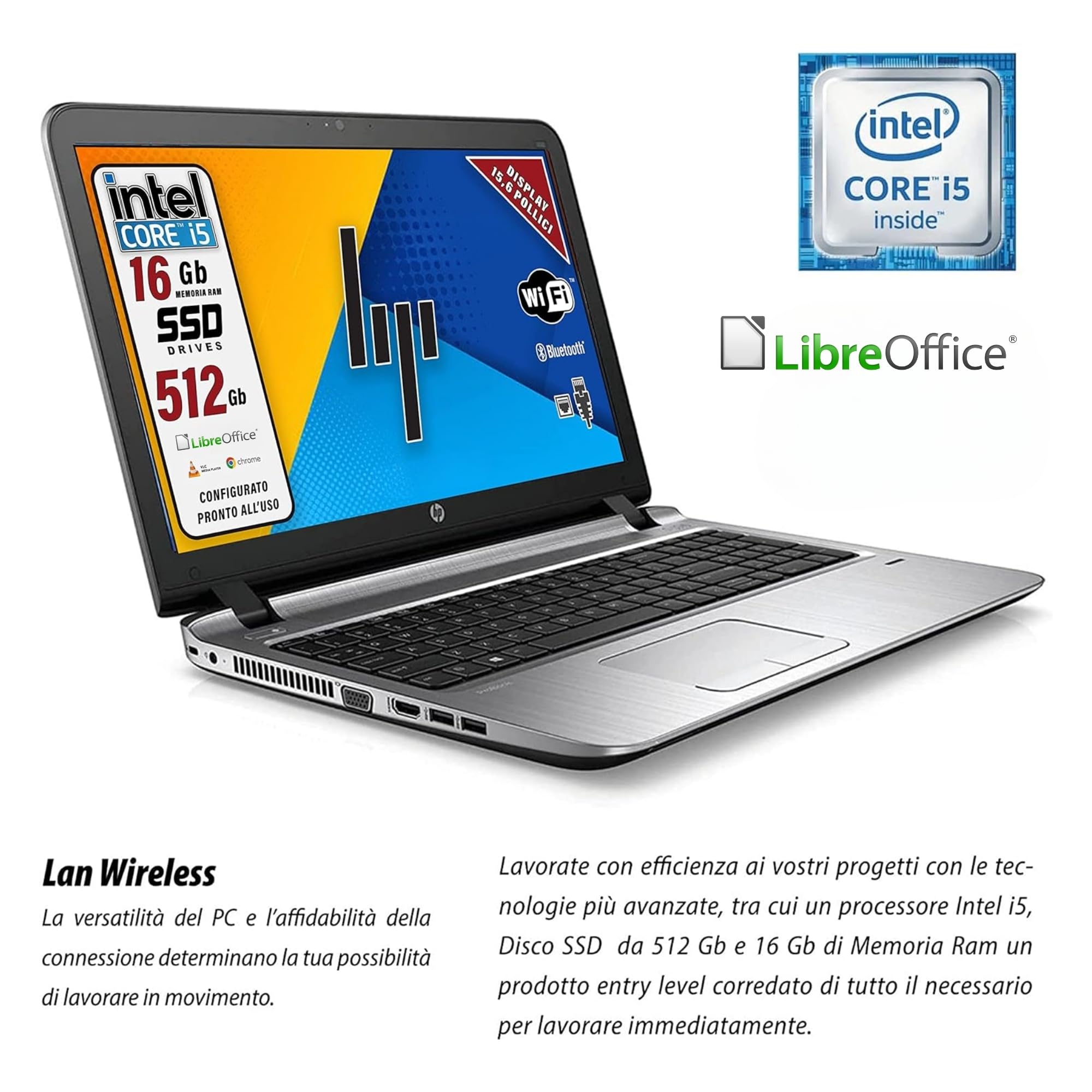 Refurbished HP ProBook Laptop - Intel Core i5-6th Gen, 15.6
