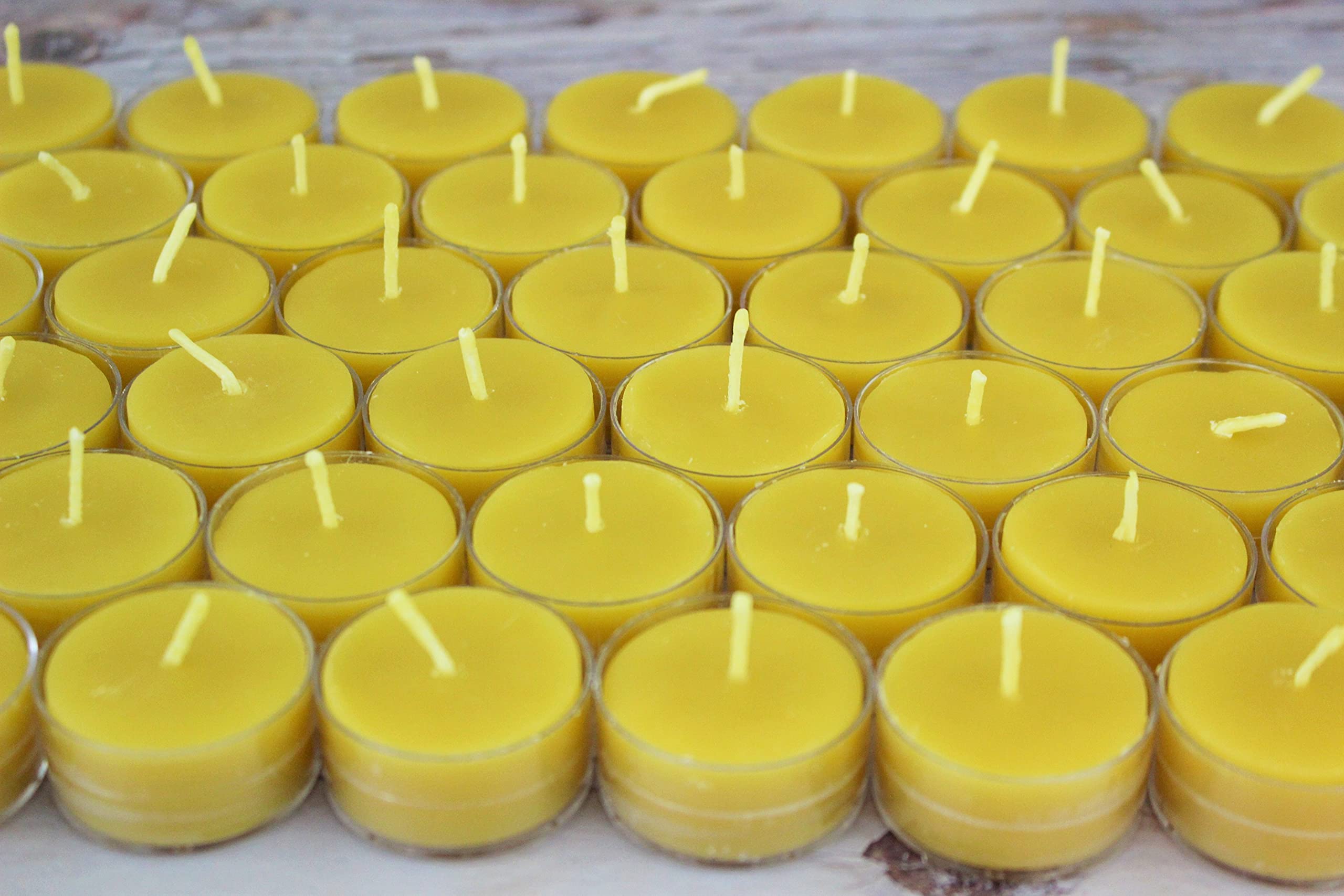 100% Pure Natural Beeswax Tealight Candles - Handmade in USA, Bulk Pack of 100 Unscented Tealights for Wedding Centerpieces, Party Decor, Romantic Dinners & Home Aromatherapy (Refill Candles Without Cups)