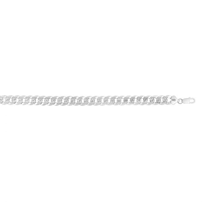 Sterling Silver 9.3mm White Pave Curb Chain Bracelet with Lobster Clasp - Rhodium Plated Unisex Jewelry (8.5