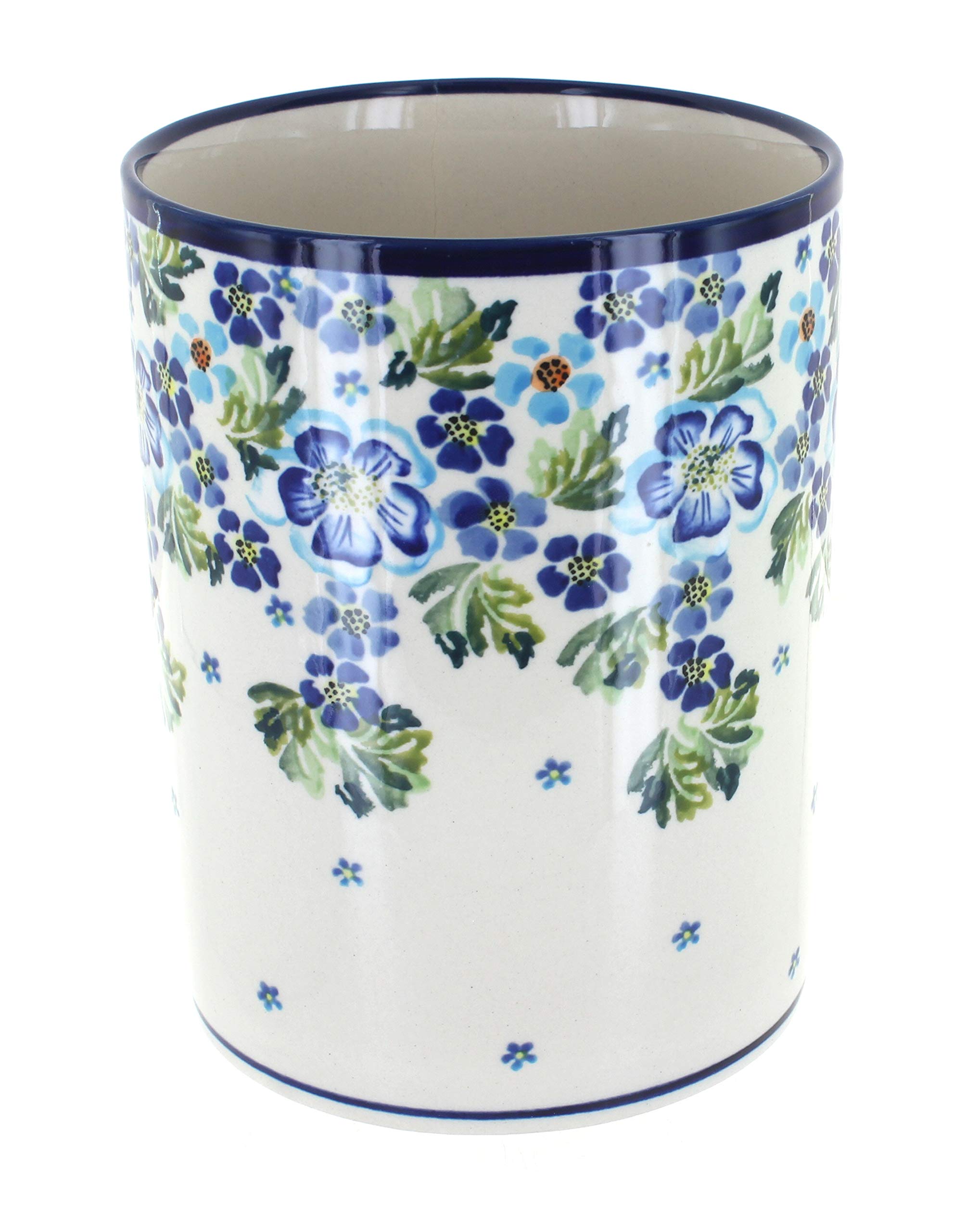 Blue Rose Polish Pottery Vintage Violet Utensil Jar - Handmade Ceramic Kitchen Storage Container for Spoons, Forks & Cooking Tools | Perfect for Farmhouse, Rustic & Vintage Style Home Decor
