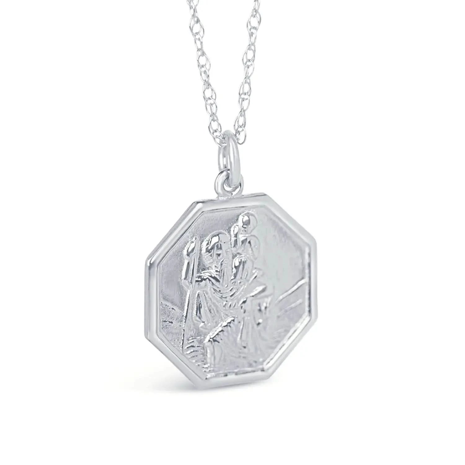 St. Christopher Necklace for Men - 14K White Gold Religious Pendant with Custom Engraving - Perfect for Gifts, Baptism, and Daily Wear