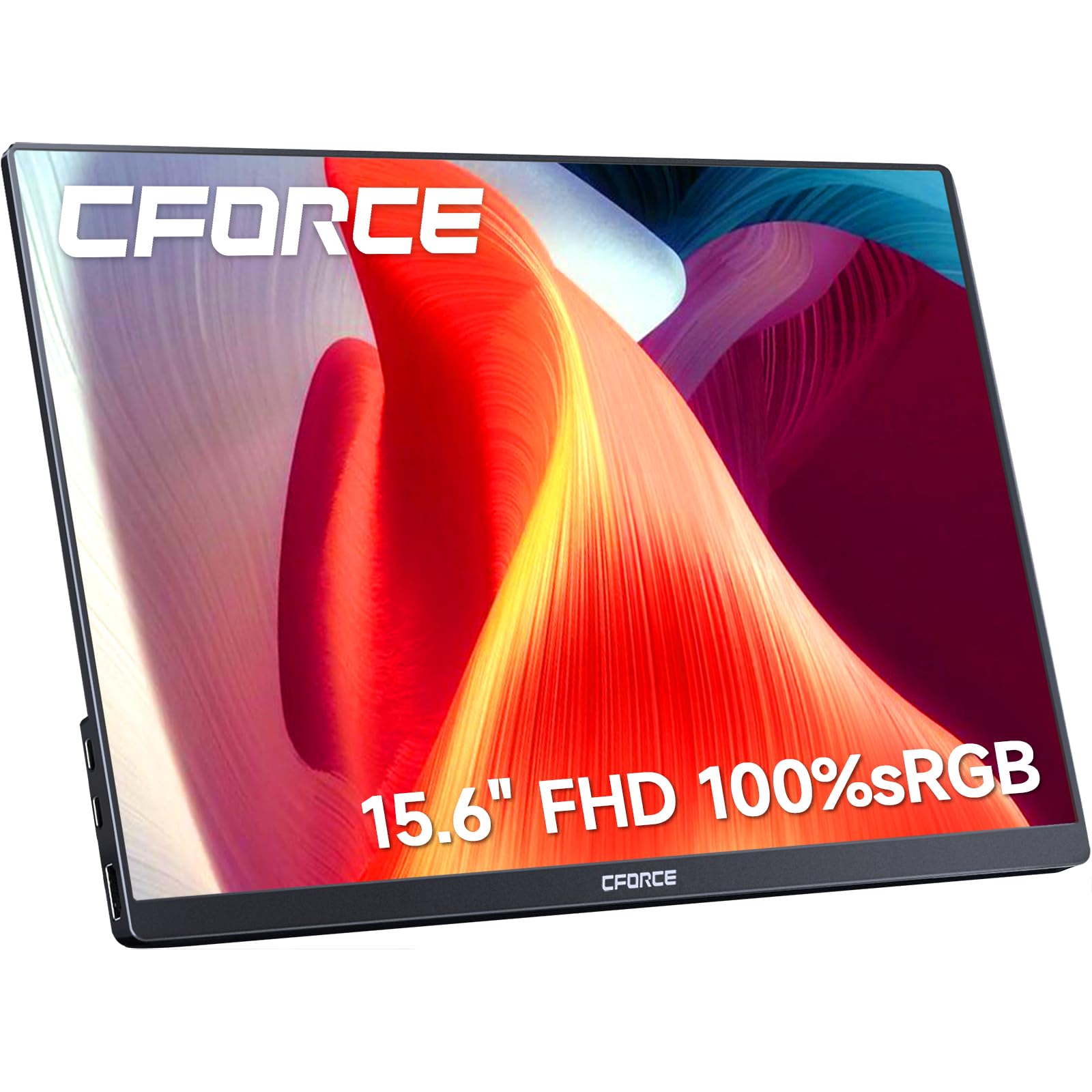 C-Force 15.6'' IPS Portable Monitor with 100% sRGB, USB-C, HDR, Built-in Speakers, Second External Display for Laptop, Mac, Phone, PS5, Xbox, Switch - Ideal for Gaming, Work, and Travel