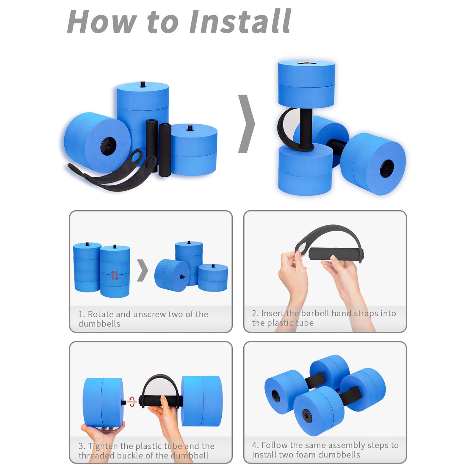 Hikeen Aquatic Exercise Dumbbells - 4 High-Density EVA Foam Pool Weights for Water Aerobics, Resistance Training, Weight Loss & Fitness - Ideal for Pool Workouts, Swim Training & Hydrotherapy