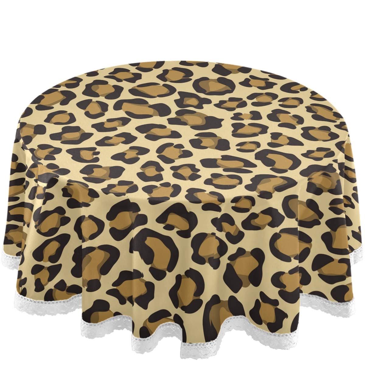 60 Inch Round Leopard Print Waterproof Tablecloth - Yellow & Brown Table Cover for Outdoor Wedding, Party, Dining Room - Durable & Stylish Table Protector