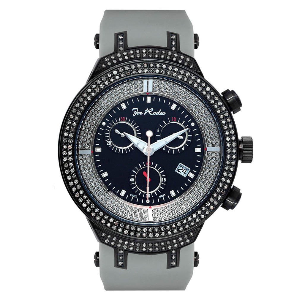 Luxury Black Joe Rodeo Men's Diamond Watch - Genuine 0.9ctw to 25ctw Diamonds, 46mm Stainless Steel Case - Perfect for Formal Events, Business Meetings & Special Occasions