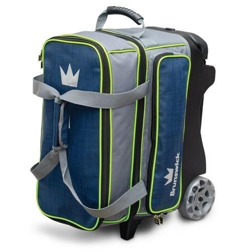 Brunswick Crown Deluxe Double Roller Bowling Bag - Navy & Lime - Perfect for League Play & Bowling Tournaments