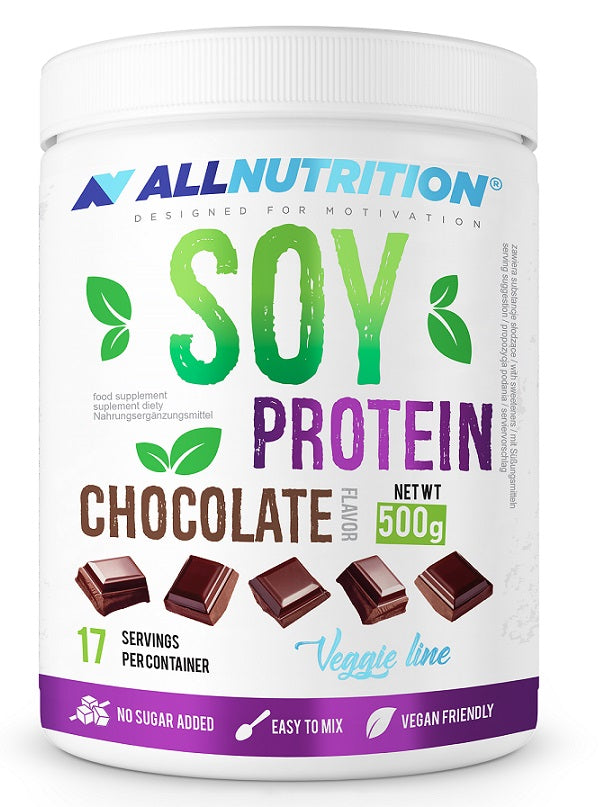 Allnutrition Soy Protein Powder - Chocolate Flavor, 500g | Plant-Based Protein for Muscle Recovery & Weight Management | Perfect for Smoothies, Baking & Post-Workout Shakes