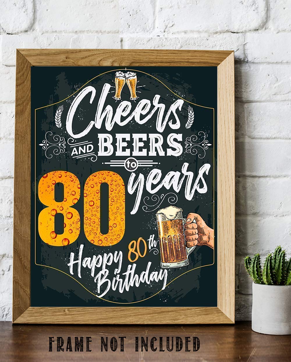80th Birthday Beer Party Decorations - Chalkboard Style Wall Art Poster for Beer Lovers, 11x14 Unframed Print - Perfect for Birthday Gifts & Bar Decor