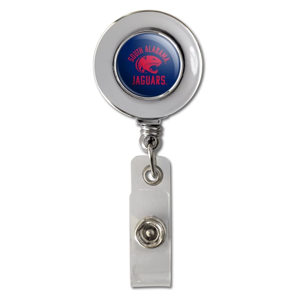 University of South Alabama Jaguars Retractable Badge Reel - Chrome ID Card Holder Clip for Work, School, and Campus Security