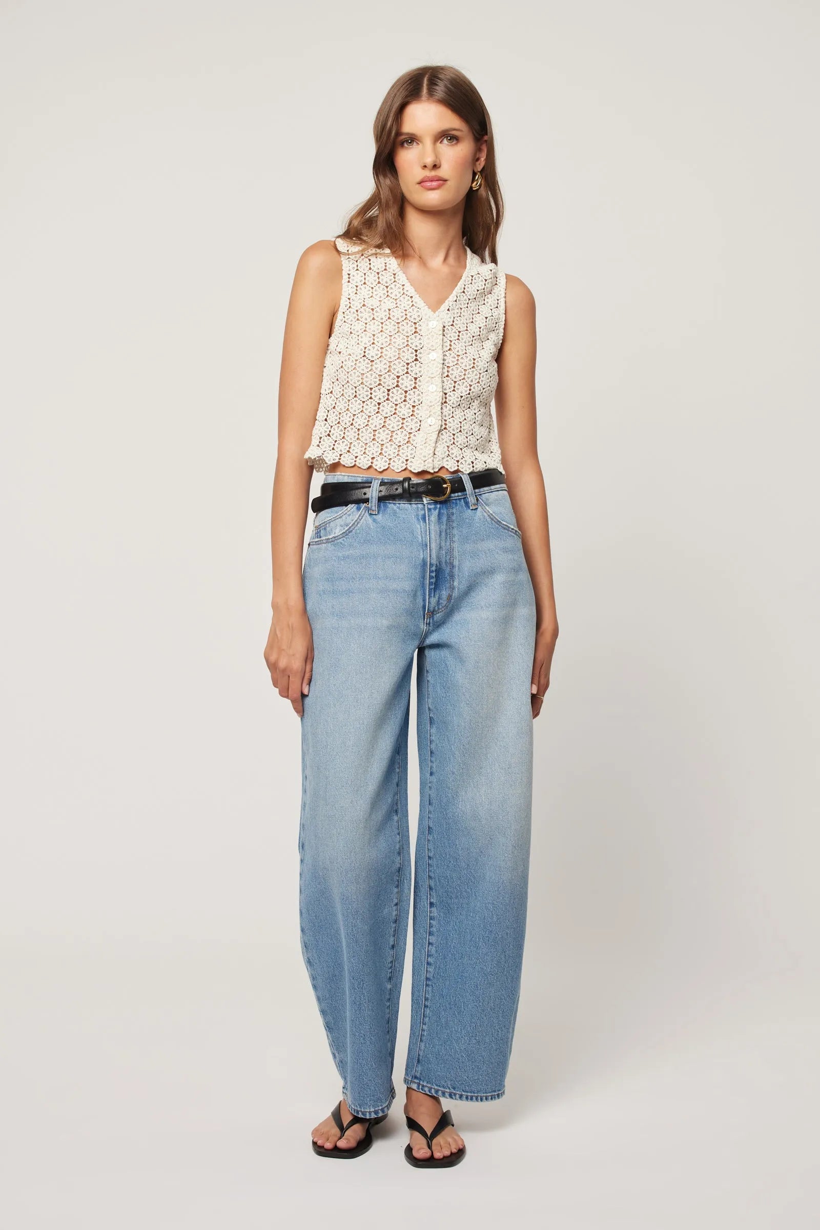 Gigi Brad Blue Barrel Jeans - High Waist Distressed Denim Pants for Women | Perfect for Casual Outfits & Streetwear Fashion