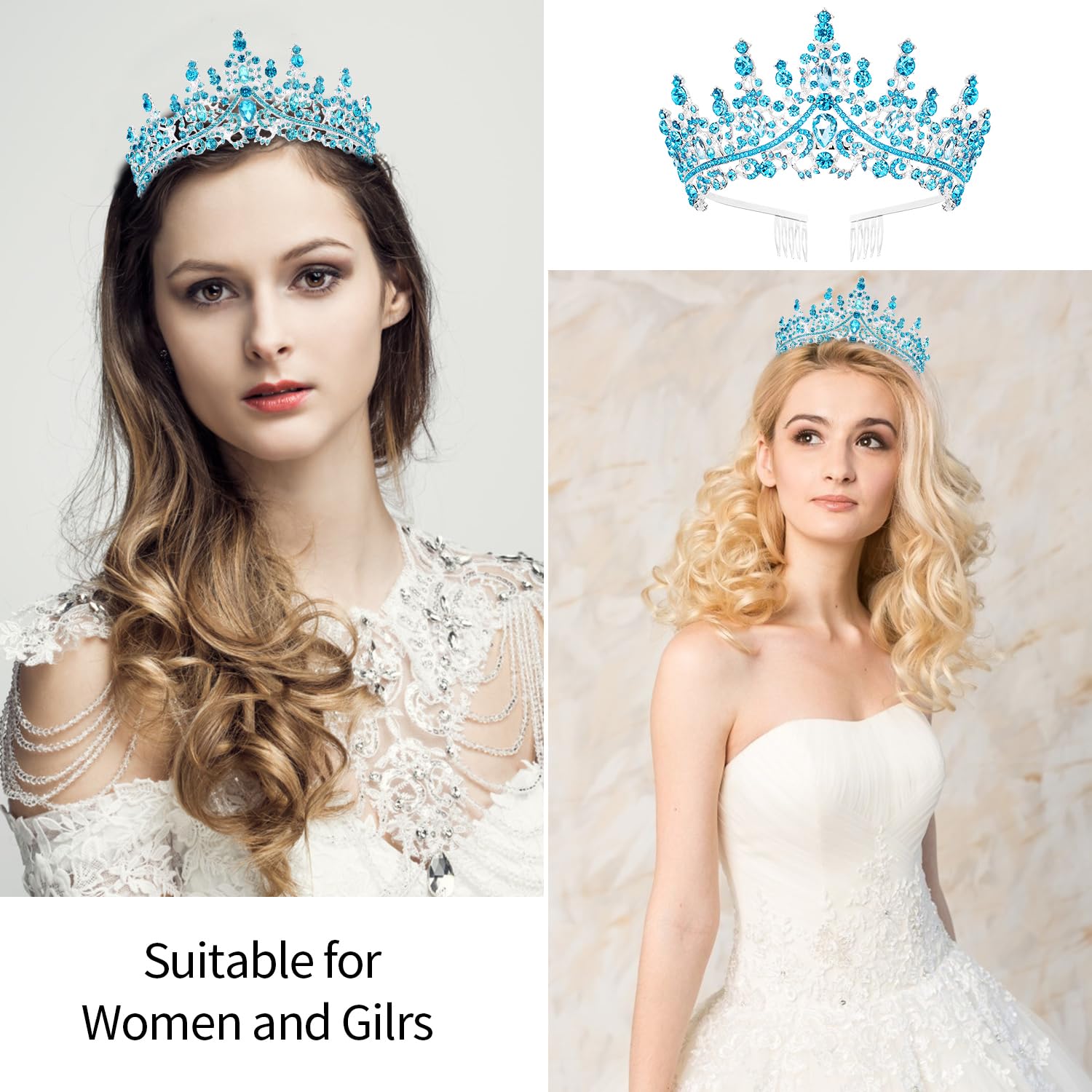 Blue Crystal Birthday Queen Tiara Crown for Women & Girls – Elegant Princess Headband with Combs | Perfect for Birthday Parties, Pageants, Prom, Weddings & Special Occasions | Great Gift for Mom, Daughter & Friends