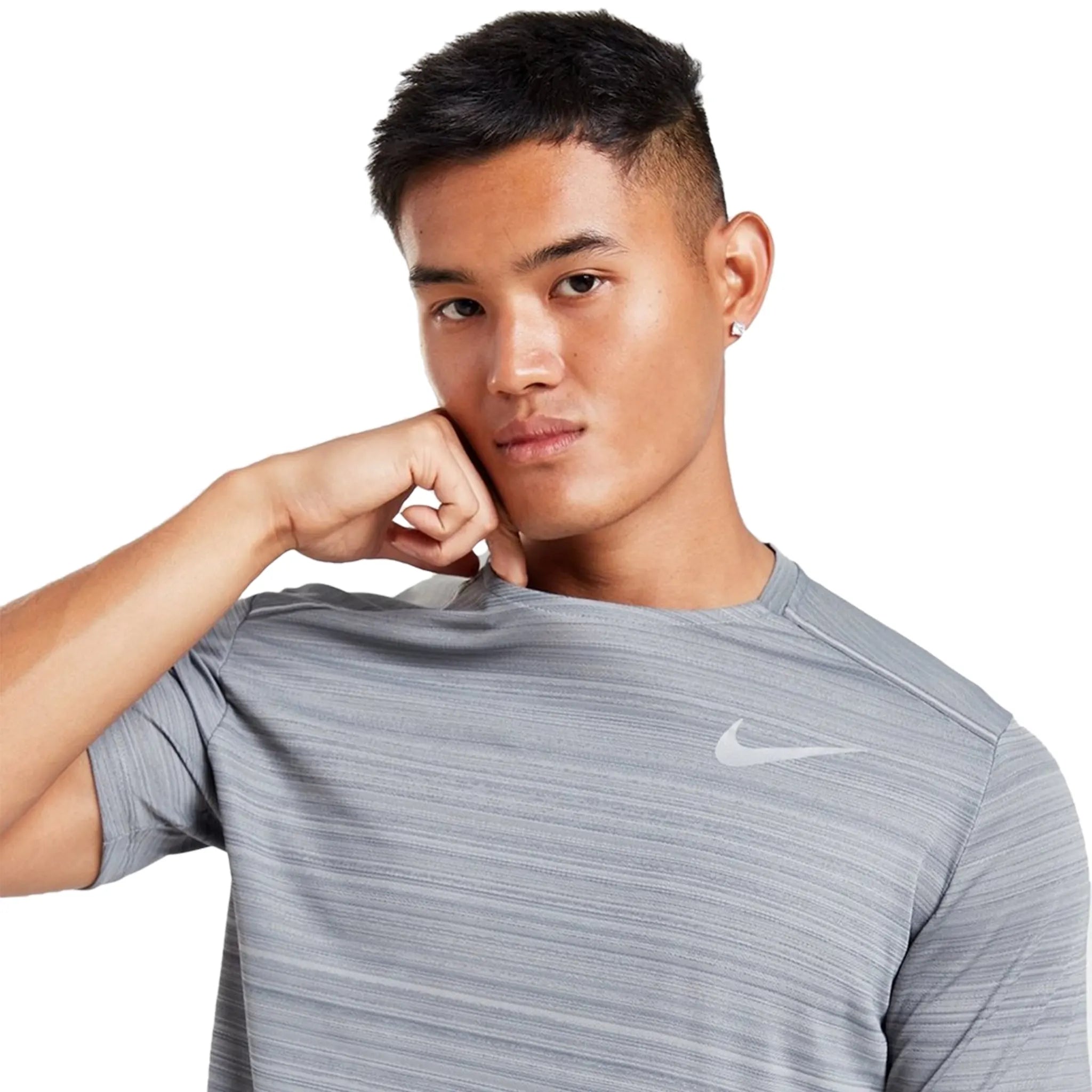 Nike Dri-FIT 1.0 Grey Miler Running T-Shirt for Men - Moisture-Wicking Performance Tee for Jogging, Gym Workouts & Outdoor Sports